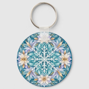 Porte-clés Mandala de l'hiver à la fleur de givre