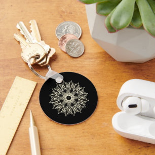 Porte-clés  Mandala dentelle géométrique blanc cassé