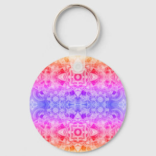 Porte-clés Mandala kaléidoscopique en bleu, jaune et rose