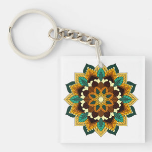 Porte-clés Mandala Motif 2002 en jaune et bronzette