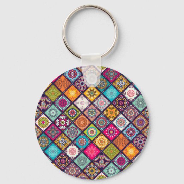 Porte-clés Mandala motif marocain coloré (Recto)