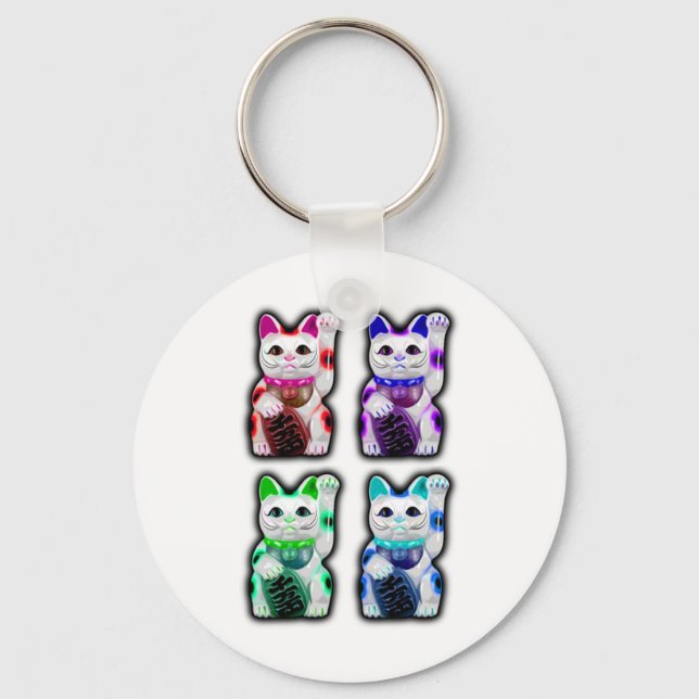 Porte-clés Maneki Neko argent JAPONAIS CAT (Recto)
