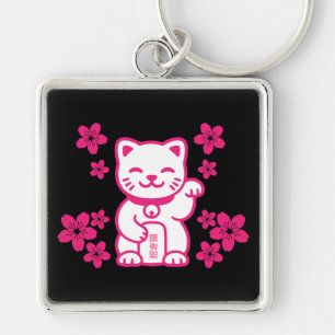 Porte-clés Maneki-neko japonais rose