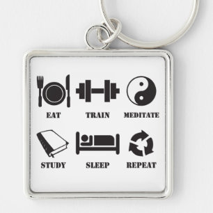 Porte-clés Manger, Train, Médiate, Etudier, Dormir, Répéter
