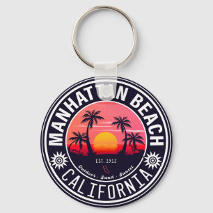 Porte-clés Manhattan Beach Ca Retro Sunset Palm Trees 60 ans