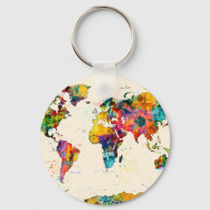 Porte-clés Map of the World Map Watercolor