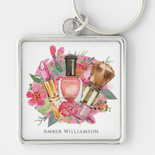 Porte-clés Maquilleuse Moderne Rose À l'aquarelle Féminin Chi