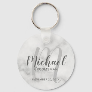 Porte-clés Marbre blanc Script moderne Groomsmen personnalisé