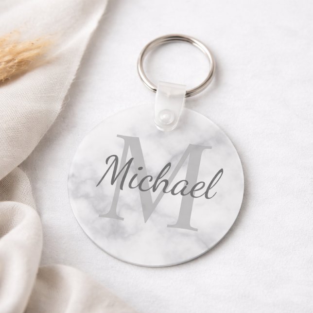 Porte-clés Marbre classique Monogramme personnalisé et nom (Créateur téléchargé)