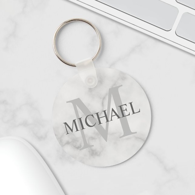 Porte-clés Marbre classique Monogramme personnalisé et nom (Créateur téléchargé)