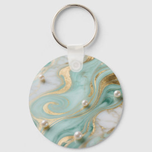 Porte-clés Marbre Turquoise Perle Tourbillon Doré