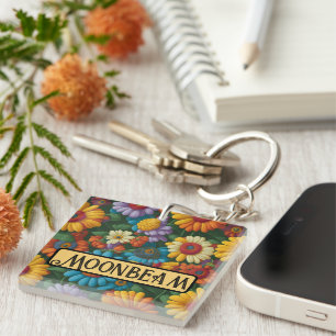 Porte-clés Marguerites colorées de style les années 70 rétro