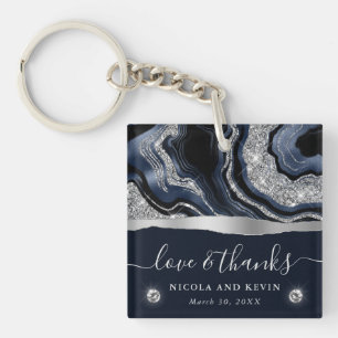 Porte-clés Mariage à l'Agate avec Feuille de Blue Élégante et