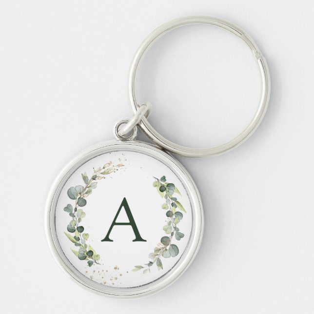 Porte-clés Mariage au Monogramme de Botanique d'Eucalyptus et (Devant)