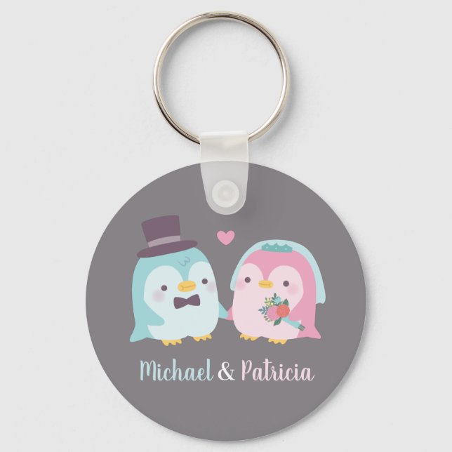 Porte-clés Mariage Couple Penguin Groom et Mariée (Recto)