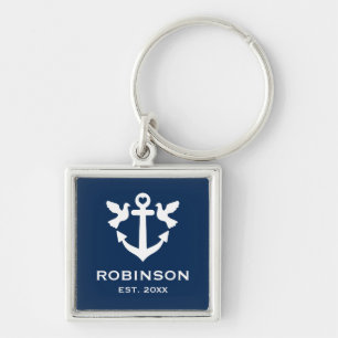 Porte-clés Mariage d'ancre nautique cadeau prime carré