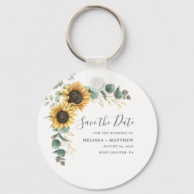 Porte-clés Mariage de tournesol moderne Enregistrer la date K (Recto)