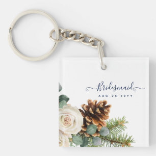 Porte-clés Mariage d'hiver Eucalyptus Verdure Roses blanches