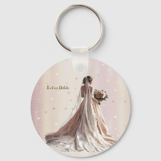 Porte-clés Mariage d'Hiver Rose Mariée Doré Coeur Brillant Fê (Recto)