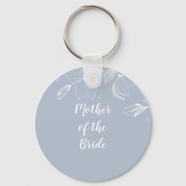 Porte-clés Mariage Dusty Blue White Magnolias (Recto)