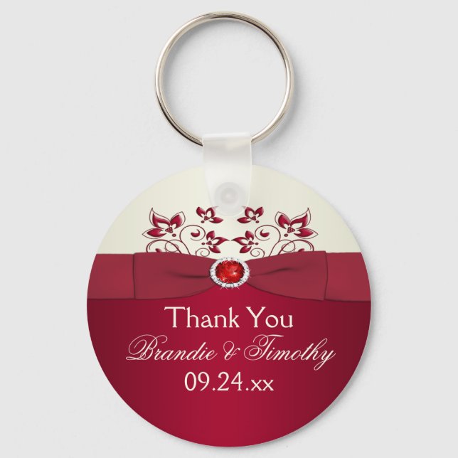 Porte-clés Mariage floral rouge et ivoire Favoriser le Porte  (Recto)