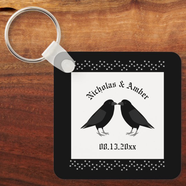 Porte-clés Mariage gothique Baiser Ravens Personnalisé (Recto)