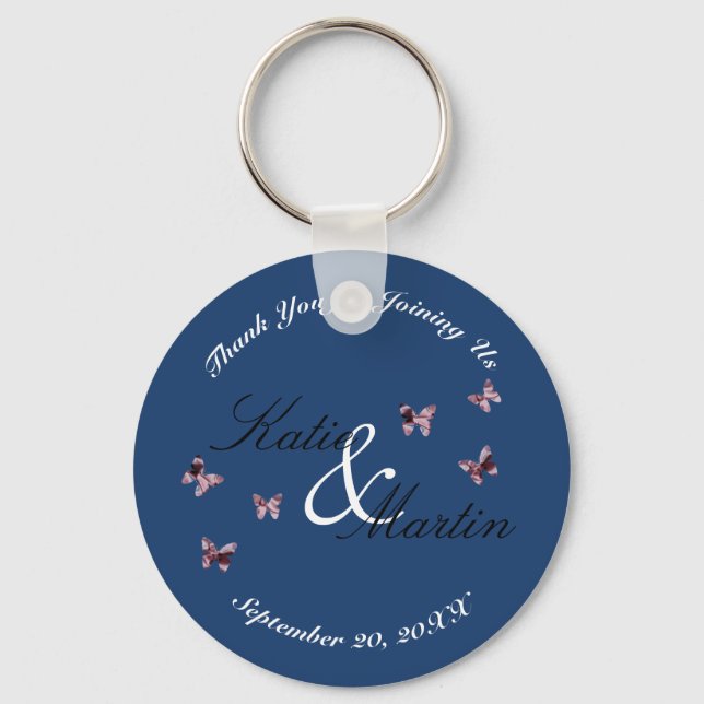 Porte-clés Mariage Merci garde des papillons roses (Recto)
