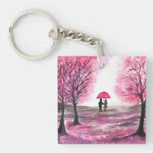 Porte-clés Mariage rustique amour couple cerisier fleurs arbr
