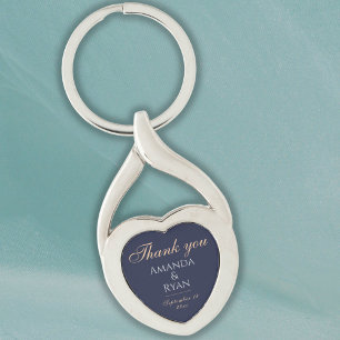 Porte-clés Mariage simple élégant bleu foncé Merci