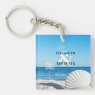 Porte-clés Mariage Tropical sur une Plage Océane