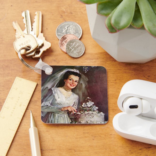 Porte-clés Mariage Vintage, Mariée coupant le gâteau de maria (Bureau)