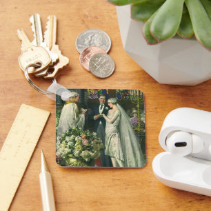 Porte-clés Mariage Vintage, Mariée et Marié avec Ménorah