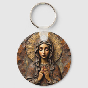 Porte-clés Marie en bois sculptée avec dévotion