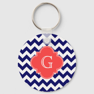 Porte-clés Marine What Chevron Zigzag Coral Quatrefoil Monogr