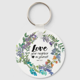 Porte-clés Mark 12:31 Aimez votre voisin comme vous Fleurs