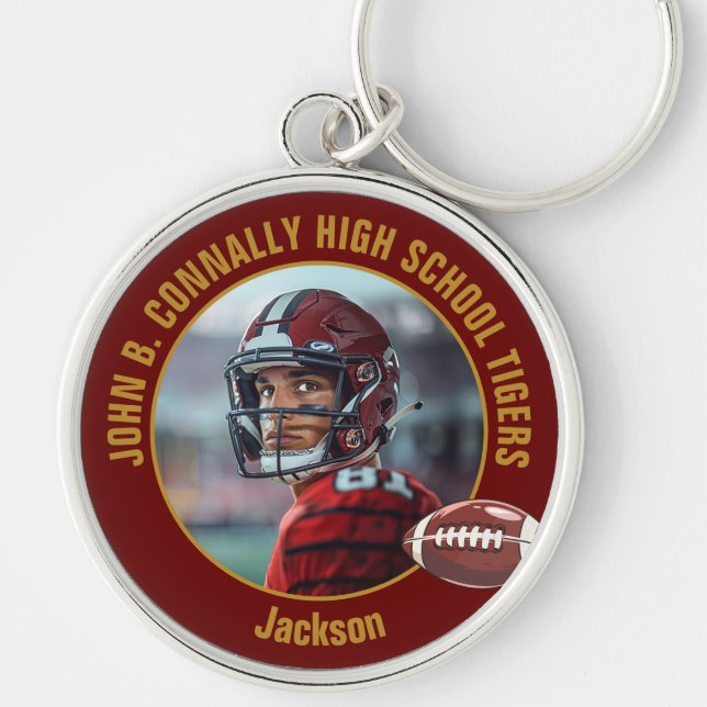 Porte-clés Maroon Gold Football Player Photo Commemorative (Devant)