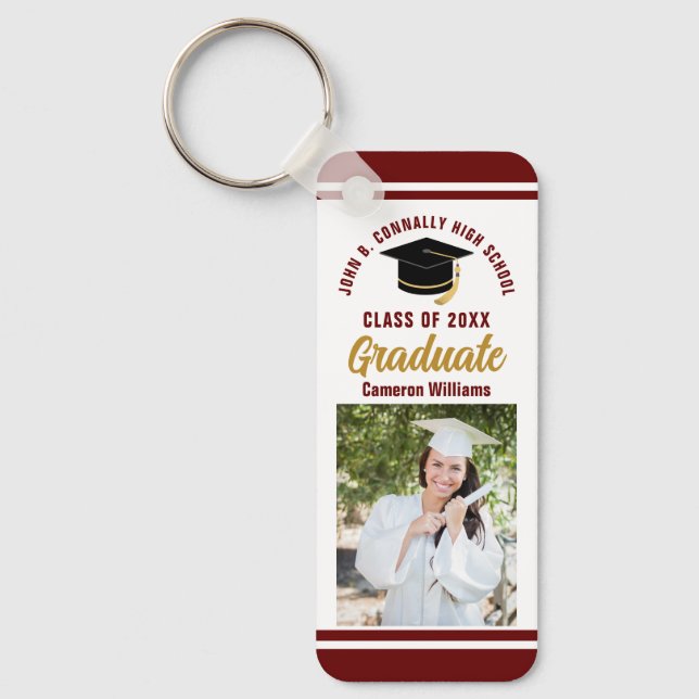 Porte-clés Maroon Gold Graduate Photo 2024 Custom Graduation (Recto)
