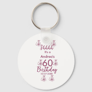 Porte-clés Marron blanc mauve montre nom floral 60e anniversa