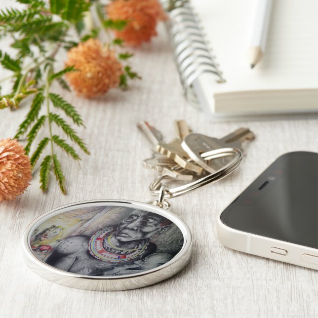 Porte-clés Masaï Mère & Enfant avec Lion Art Imprimer/Graphiq (Côté)