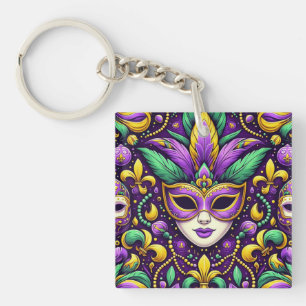 Porte-clés Masque Mardi Gras/perles/fleur de lis