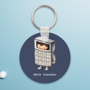 Porte-clés Math enseignant marine bleu calculatrice garçon
