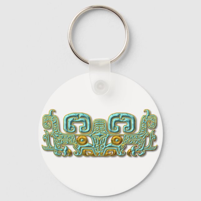Porte-clés Mayan Jaguar-turquoise et or (Recto)