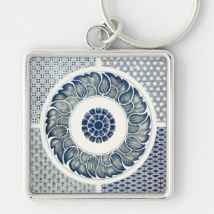 Porte-clés Médaillon Chinois : Chinoiserie Bleu Indigo