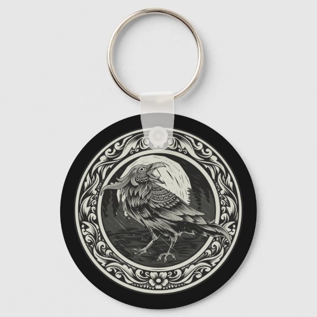 Porte-clés Médaillon Raven Cartographie Art Oiseau Nature (Recto)