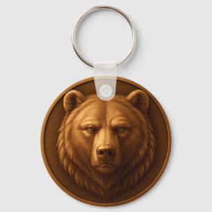 Porte-clés Médaillon Tête d'Ours Majestueux 3D