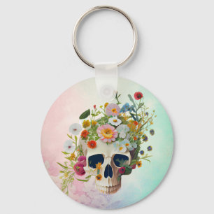Porte-clés médecin vintage anatomie crâne fleuriste