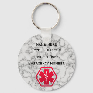 Porte-clés Medical Diabetic Alert Personalized Type 1 or 2
