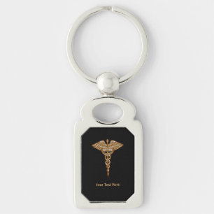 Porte-clés Médicale Caduceus Gold Black Metal