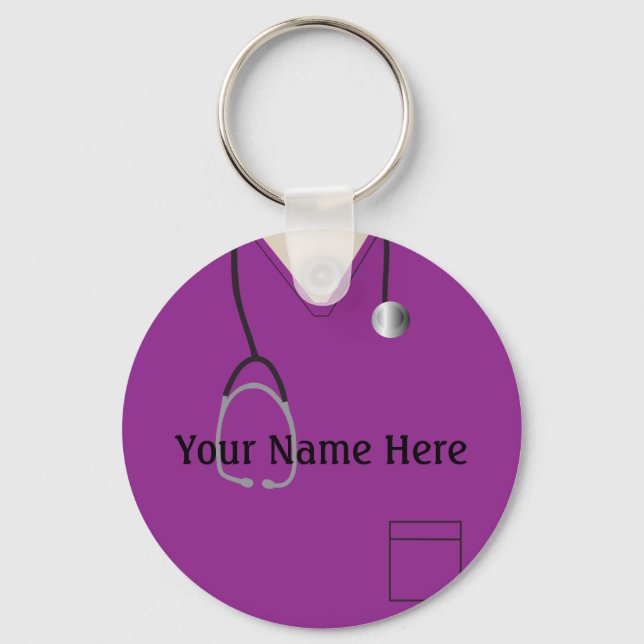 Porte-clés Médicale Scrubs Infirmier Docteur Purple Button Po (Recto)