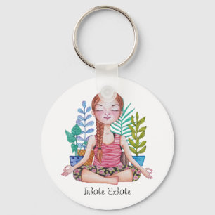 Porte-clés Méditer la fille avec les Plantes